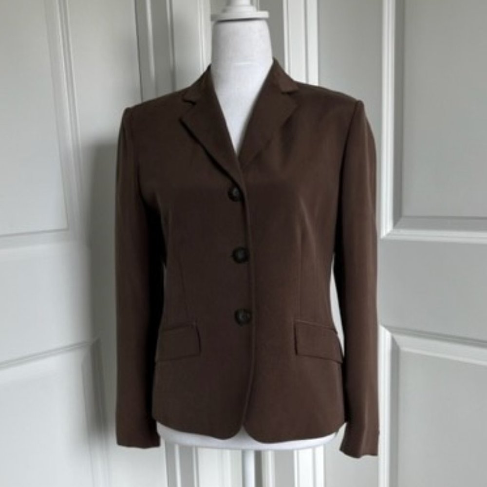 JONES NEW YORK SUIT JACKET 100% SILK BROWN - SIZE 6 PETITE
